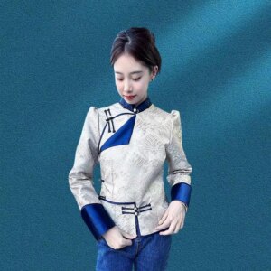 Ethnic Coat Long-Sleeved Top Jacquard Fabric Stitching Lace Short Mongolian Classic