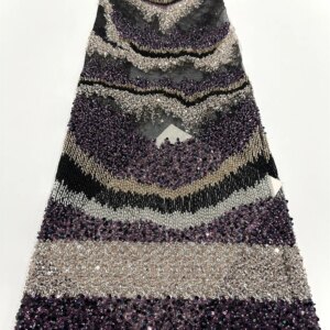 Purple High Quality African French Handmade Bead Fabric 2025 Sewing Sequins Embroidery Nigeria Lace Fabric for Wedding
