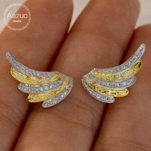 Aazuo 18K Solid Yellow Gold Real Diamonds 0.20ct Fairy Angel Wings Stud Earring Gifted For Women Advanced Wedding Party Au750