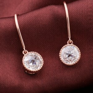Provence 18/14/10K Rose Gold DEF VVS Rose Cut Round Moissanite Hook Earrings for Women Trendy Customized Gift