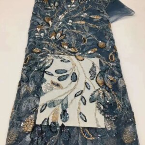 French Tulle Lace Fabric 2025 High Quality African Net Sequins beads Embroidery Lace Fabrics For Nigerian Bridal Party Dresses