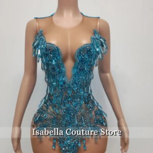 New Blue Luxury Design Beaded Tassel Short Prom Dress 2025 Birthday O N Nude Dresses De festa Homecoming Gown Customized