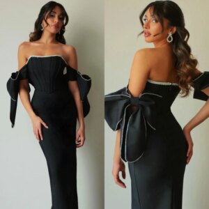 Customized Jiayigong Jersey Sequined Formal Evening Column Off-the-shoulder Bespoke Occasion Gown Midi Dresses Saudi Arabia