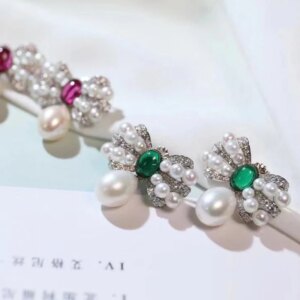 Bow Knot Earring for Women Fine Jewelry Natural Fresh Water Pearl 925 Sterling Silver with Cubic Zirconia Female Gift Elegant