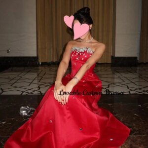 Customized Evening Dresses A-Line Strapless Floor-Length Beadings Dresses For Special Occasions Zipper Up Sleeveless Dresses