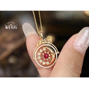 KUGG 100% 18K Yellow Gold Necklace Luxury Diamond Jewelry Natural Ruby Necklace for Women Vintage Palace Design Party Jewelry