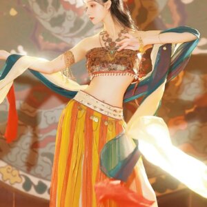 Dunhuang Kweichow Moutai Women’s Han Chinese Clothing Adult Exotic Style Dancing Dress Perform Dance Western Costume Cosplay