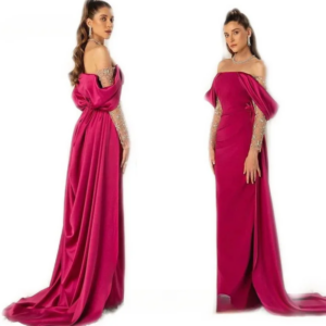 Exquisite Off-Shoulder Sexy Prom Dresses Saudi Arabic Women Satin Red Sequined Evening Gowns Occasion Formal Party Drecustomized