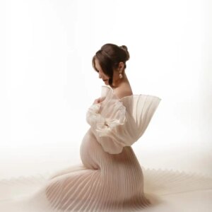 2025 Custom Color Organza Pleated Maternity Dress for Photoshoot Plus Size Pregnancy Photography Gown Baby Shower Dress YEWEN