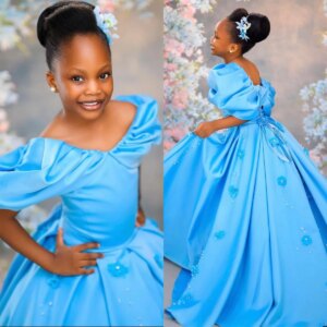 Cinderella Princess Girl’s Birthday Party Dress Customized Flower Girls Dresses Beading Floral Baby Gowns For Photoshoot