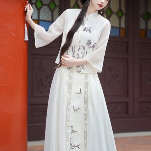 New Chinese Women’s Clothing plus Size Ming Hanfu Top Elastic Waist Horse-Face Skirt Two-Piece Set Improve Style Dress