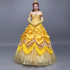 Halloween boutique yellow satin medieval princess dress cosplay customized