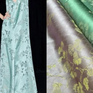 Designer Green wave powder-wave jacquard fabric silk mixed with pine-flower dress shirt set