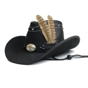 Vintage old decorative leather men’s and women’s large brimmed country cowboy hat shade warm