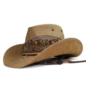 Sunshade warm decorative leather for men and women large brimmed country cowboy hat