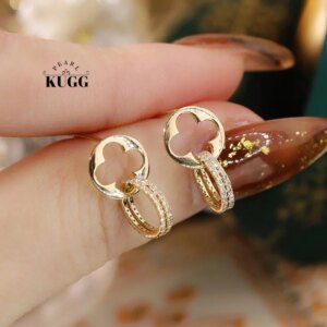 KUGG 100% 18K Yellow Gold Earrings Women 0.36carat Real Natural Diamond Stud Earrings Elegant Gentle Style High Wedding Jewelry