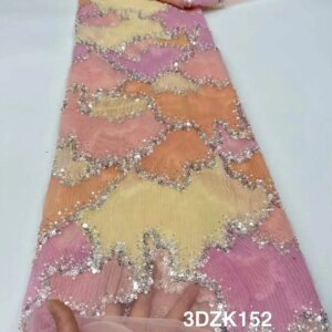 2025 Pink African Embroidery Beaded Lace Fabric Nigerian Sequins Lace Fabric For Wedding Party
