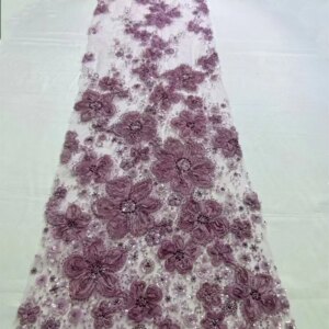 High-quality African Nigerian Elegant 3D Embroidered Beaded Fabric 2024 French Tulle Lace Fabric With Sequin For Party Wedding