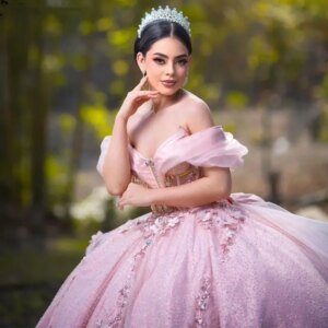 Luxury Pink Ball Gown Quinceanera Dresses Vestidos De Gala 3D Handmade Flower Glitter Tulle Appliques Beading customized