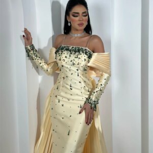 Customized Exquisite Fashion Off-the-shoulder Sheath Formal Ocassion Gown Party Sequin Flowers Fold Satin Prom Dresses