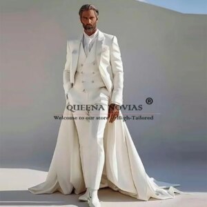 Man Fashion Suits Long Single Breasted Prom Blazer Customized 3-Piece Formal Occasion Groom Wedding Tuxedo Slim Fit Men’s Dress
