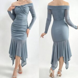 Customized Jersey Pleat Cocktail Party Sheath Off-the-shoulder Bespoke Occasion Gown Midi Dresses