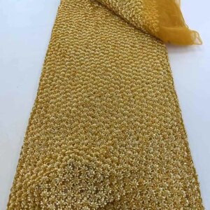 New Luxury Heavy Beaded Sequins Lace Fabric French Mesh With Sequence African Lace Fabric 2025 High Quality Nigeria Bridal Lace