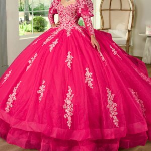 Charming Quality Fuchia Long Sleeve Quinceanera Dresses Lace Applique Corset Ball Gown Women Wedding Party Prom Sweet 15 16