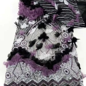3D Embroidered Flower Mesh Fabric Beaded Embroidered Lace Clothing Wedding Dress Sequins Embroidery Clothing Fabric Wholesale