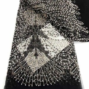 Luxury African Nigerian Groom Sequins Beads Lace Fabric 2025 Black High Quality French Tulle Lace Fabric For Bridal Dress