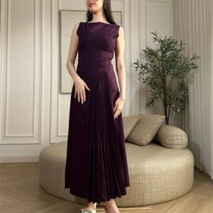 Customized  Temperament Purple Satin Evening Dress High Quality Cap Sleeve Sleeveless Ruched Tiered  Bespoke Occasion G