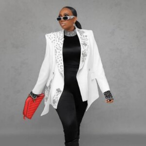 Luxury Crystals Beading Birde’s Mother Dresses Single Breasted Women Suit Jacket Business Laies Dinner Prom Blazer Tailored Coat