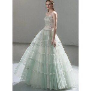 Gorgeous Evening Dresses Prom A Line Floor Length Sweep Train Sleeveless Spaghetti Strap Tiered Wrinkle Banquet Party Gowns