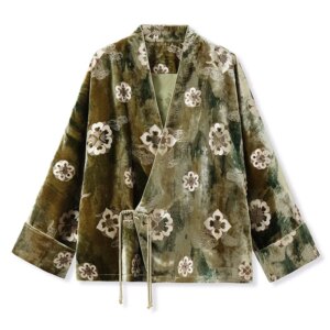 New Chinese style silk velvet hand embroidered jacquard blouse with lead loose coat woman