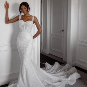 Epoch 2025 Customized Elegant Women Mermaid Wedding Dress Sweetheart Sreapless Floor Length Dress Beaded Backless Lace Up