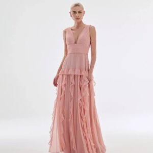 Customized Intricate Chiffon A-line V-neck Long Dresses Prom Dresses Classic Exquisite Modern Style Pastrol Unisex Chinese Style