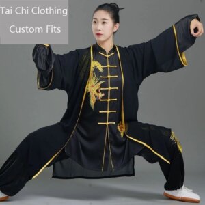 Black Real Silk Tai Ji Suit Men’s Embroidered and Women Chinese Style New Shadowboxing Exercise Clothing