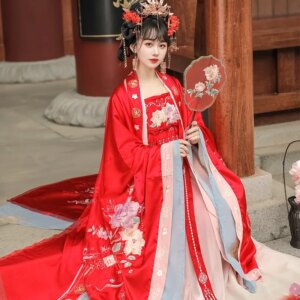 Hanfu female red big sleeve shirt embroidery Chebule skirt Chinese style wedding dress flower suit