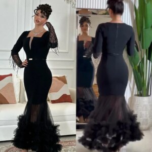 Customized Evening Jersey Pleat Ruched Tassel Graduation Mermaid Square Neck Bespoke Occasion Gown Long Dresses