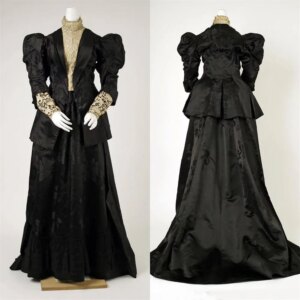 1892s Victorian Black Day Elizabethan Bustle Dress Edwardian Renaissance Steampunk Reenactment Ball Gown