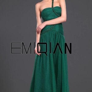 One Shoulder Beaded Strap Green Chiffon Evening Gown Women’s Formal Dresses