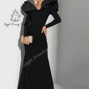 Giggle V-neck Exaggerated puffed-overlay Sleeves Bodycon Dress Prom Gown Sheat 2025 Saudi Arab Elegant Evening Party Dress