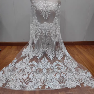 New Arrival Floral Embroidered Sequins Lace Heavily Beaded Fabric Wedding Dress Luxury Lace Fabric