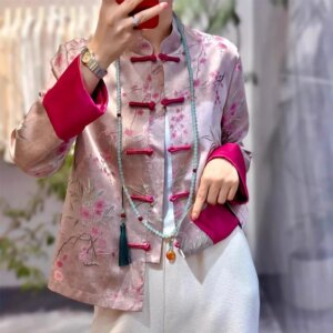 Light luxury jacquard top women’s day new national wind stand collar disc loose coat