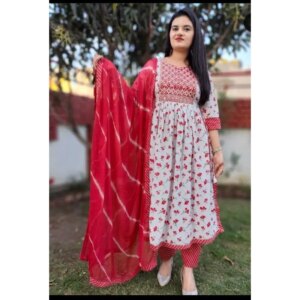 Cotton Fabric Kurta Pant with Dupatta Set Women Salwar Kameez Suit Kurti Palazzo