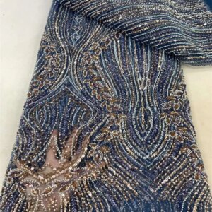 High-End African Heavy Beaded Fabric 2025 Latest French Luxury Beaded Sequin Groom Embroidery Tulle Lace Fabric Party Dress Sewn