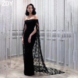 Customized Elegant Long Black Evening Dresses for Special Occasions Off the Shoulder Floor-Length Women Gala Party Dress 2025