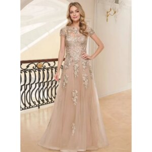 Customized Appliques Evening Dresses Woman Luxury Tulle Short Sleeve Dresses for Formal Occasions Long Prom Cocktail Gown New