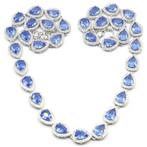 37g 925 SOLID STERLING SILVER Customized NECKLACE Colorful Aquamarine Peridot Violet Tanzanite Tourmaline Kunzite CZ Women Gift