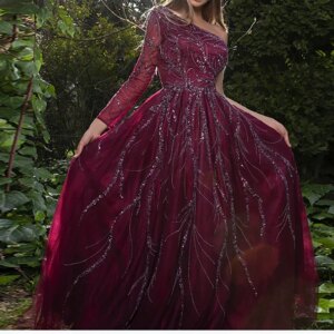 Gorgeous Appliques Sequined Evening Dresses One Shoulder Floor Length Chapel Train Organza Prom Dress Special Occasion Vestidos
